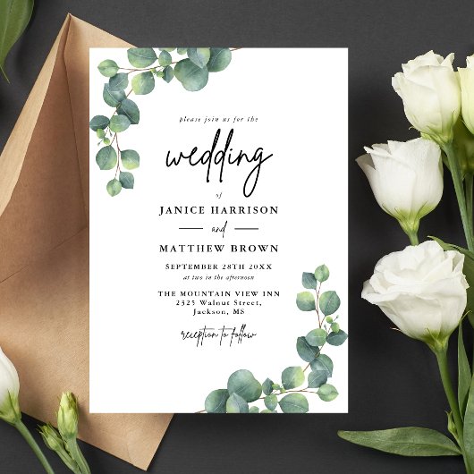 Rustikale Eukalyptus-Grüne Hochzeit Einladung