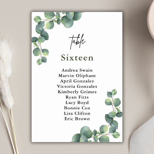 Rustikale Eukalyptus-Grüne Hochzeit Tischnummer
