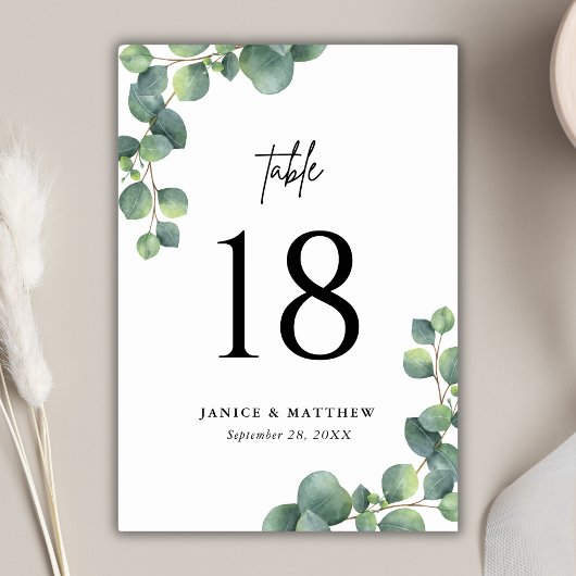 Rustikale Eukalyptus-Grüne Hochzeit Tischnummer