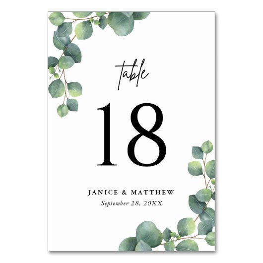 Rustikale Eukalyptus-Grüne Hochzeit Tischnummer (Vorderseite)