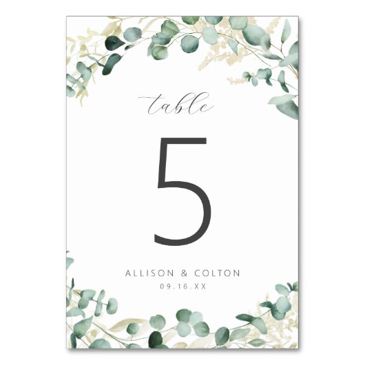 Rustikale Eukalyptus-Grüne Hochzeit Tischnummer (Vorderseite)