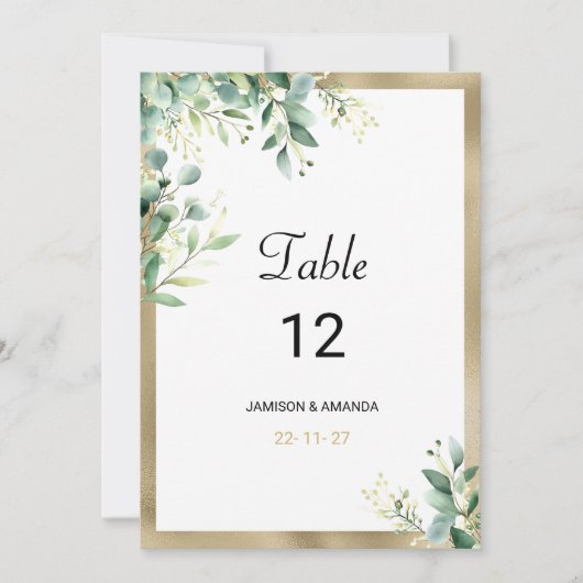 Rustikale Eukalyptus-grüne Tischnummern (Vorderseite)