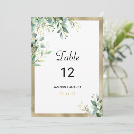 Rustikale Eukalyptus-grüne Tischnummern (Stehend Vorderseite)