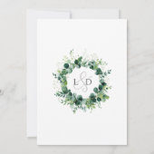 Rustikale Eukalyptus-Grünmonogramm-Hochzeit Einladung (Rückseite)