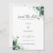 Rustikale Eukalyptus-Grünmonogramm-Hochzeit Save The Date (Vorderseite)