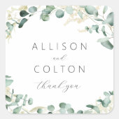 Rustikale Eukalyptus-Grünpflanzen Boho Gastgeschen Quadratischer Aufkleber (Vorderseite)