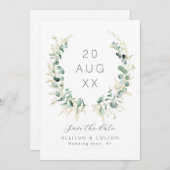 Rustikale Eukalyptus-Grünpflanzen Salbei Save The Date (Vorne/Hinten)