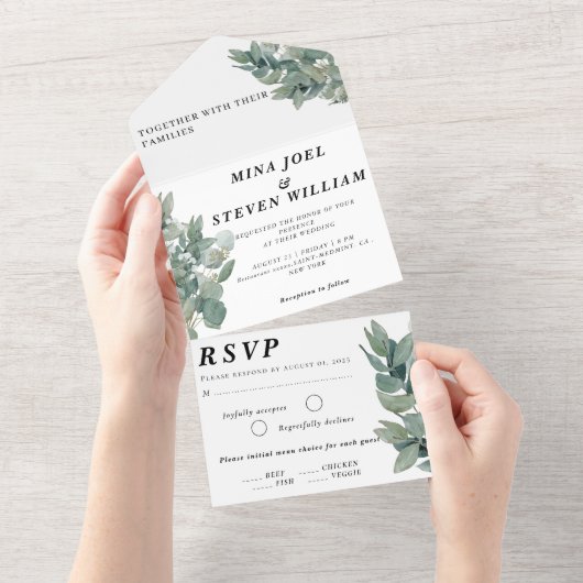 Rustikale Eukalyptus-Hochzeit All In One Einladung (Abreißen)