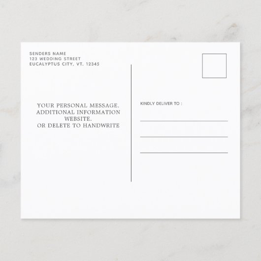 Rustikale Eukalyptus-Hochzeit rettet das Datum (Rückseite)