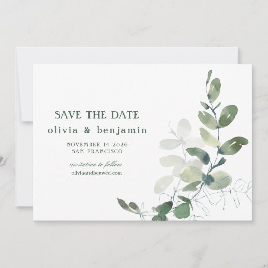 Rustikale Eukalyptus-Hochzeit Save The Date (Vorderseite)