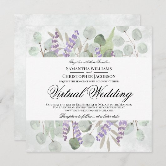 Rustikale Eukalyptus & Lavender Virtual Wedding Einladung (Vorne/Hinten)