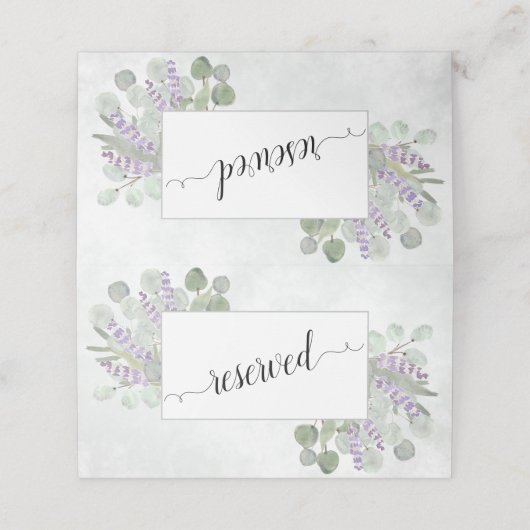 Rustikale Eukalyptus & Lavender Wedding vorbehalte Platzkarte (Außenseite Aufgefaltet)