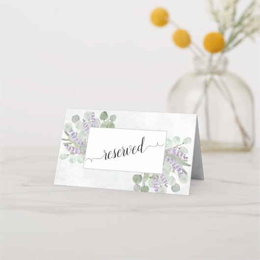 Rustikale Eukalyptus & Lavender Wedding vorbehalte Platzkarte (Rückseite)
