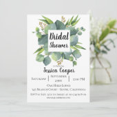Rustikale Eukalyptus Leaf Bridal Dusche Einladung (Stehend Vorderseite)