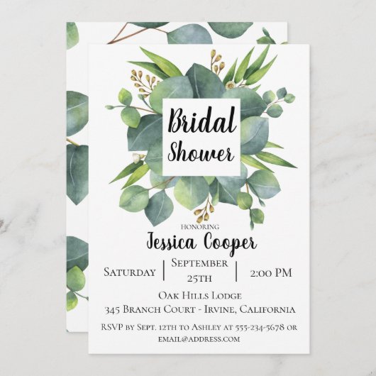 Rustikale Eukalyptus Leaf Bridal Dusche Einladung (Vorne/Hinten)