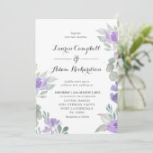 Rustikale Eukalyptus-Lila Blumenzitterung Einladun Einladung (Stehend Vorderseite)