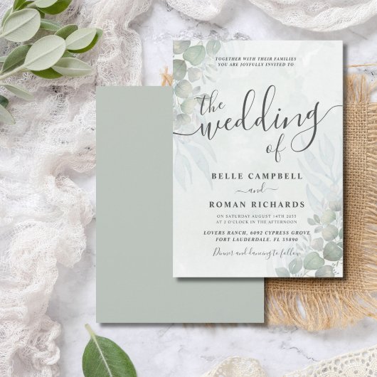 Rustikale Eukalyptus Sage Green Wedding Einladung