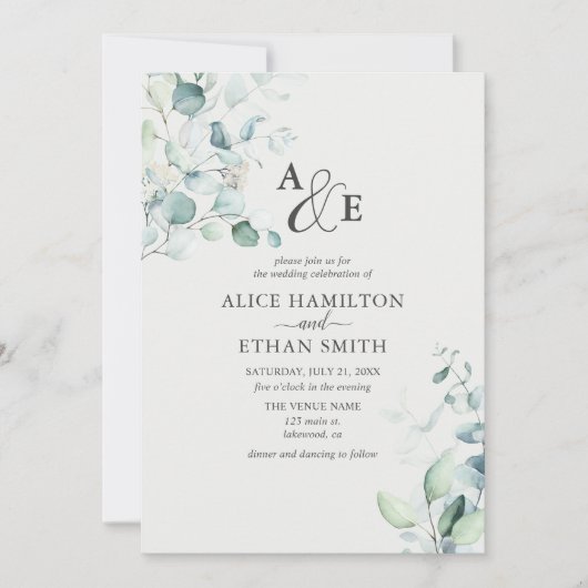 Rustikale Eukalyptus Script Sommerhochzeit Einladu Einladung (Vorderseite)