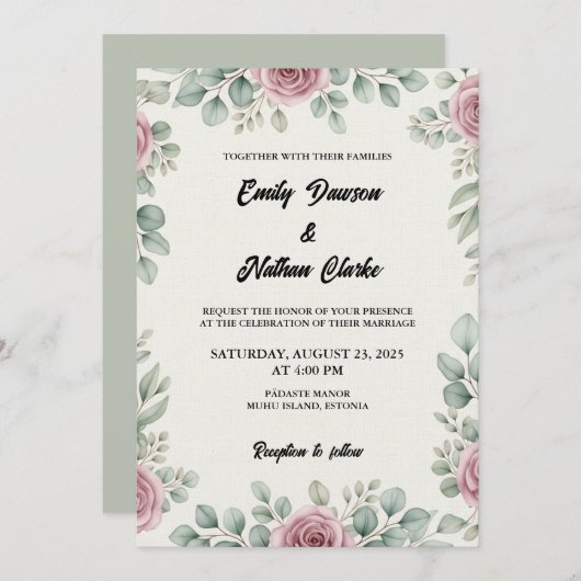 Rustikale Eukalyptus und Einladung zur Hochzeit in (Vorne/Hinten)