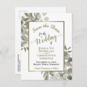 Rustikale Eukalyptus- und Pine-Hochzeit Sichern Si Ankündigungspostkarte (Vorne/Hinten)