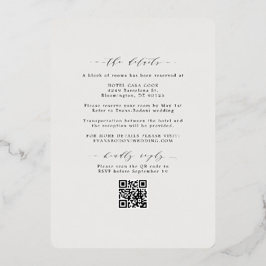 Rustikale Eukalyptus- und UAWG QR-Code Hochzeitsst Folieneinladung (Rückseite)