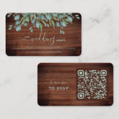 Rustikale Eukalyptus Wedding QR Code RSVP Card Begleitkarte (Vorne/Hinten)