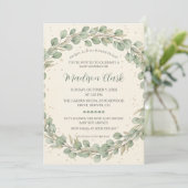 Rustikale Eukalyptus Wreath Babydusche Einladung (Stehend Vorderseite)