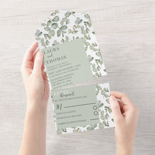 Rustikale Eukalyputus-Heiligtümer All In One Einladung (Abreißen)