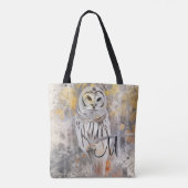 Rustikale Eulen-Abstraktion als Aquarell mit Monog Tasche (Rückseite)