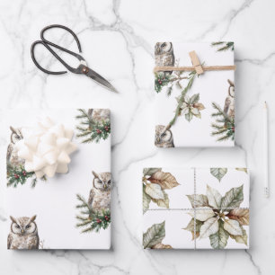 Rustikale Eulen und Blume Geschenkpapier Set