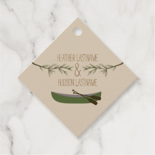 Rustikale Evergreen Branches Canoe Wedding Geschenkanhänger