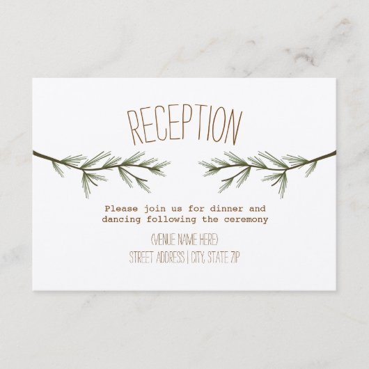 Rustikale Evergreen Branches Hochzeitsempfang Begleitkarte (Vorderseite)