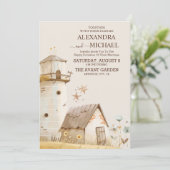 Rustikale Evergreen Fields Barn Wedding Einladung (Stehend Vorderseite)