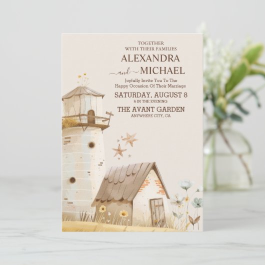 Rustikale Evergreen Fields Barn Wedding Einladung (Stehend Vorderseite)