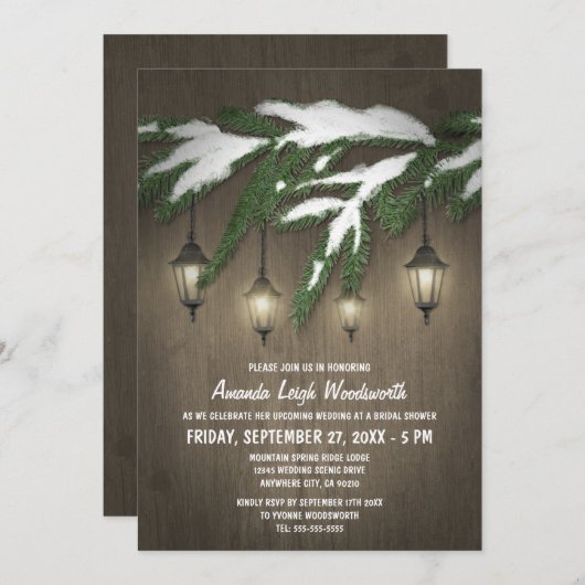 Rustikale Evergreen Lantern Bridal Dusche Einladun Einladung (Vorne/Hinten)