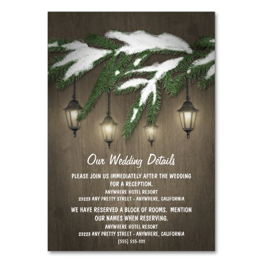 Rustikale Evergreen Lantern Hochzeitkarten Tischnummer (Vorderseite)