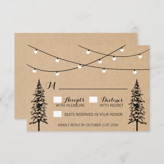Rustikale Evergreen Pine Tree Wedding RSVP Cards (Vorne/Hinten)