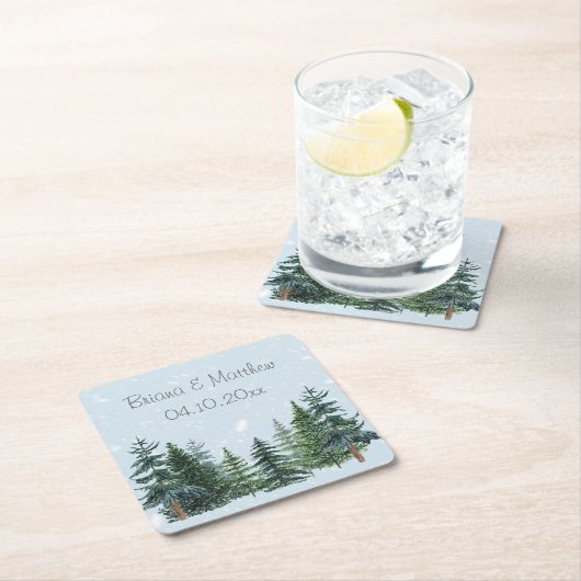 Rustikale Evergreen Winter Pine Wedding Rechteckiger Pappuntersetzer (Vor Ort)