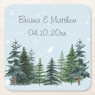 Rustikale Evergreen Winter Pine Wedding Rechteckiger Pappuntersetzer