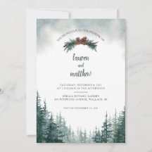 Rustikale Evergreen Winter Wedding Einladung