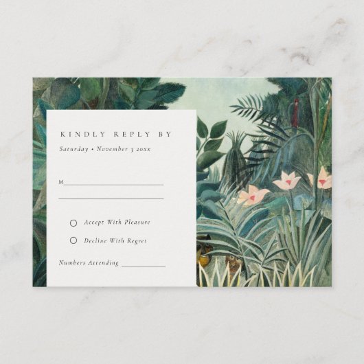 Rustikale Exotic Tropical Rain Forest Wedding RSVP Begleitkarte (Vorderseite)