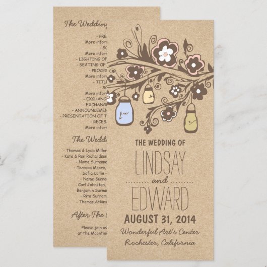 rustikale extravagante Blumenkästen Hochzeitsfeier Programm (Vorne/Hinten)