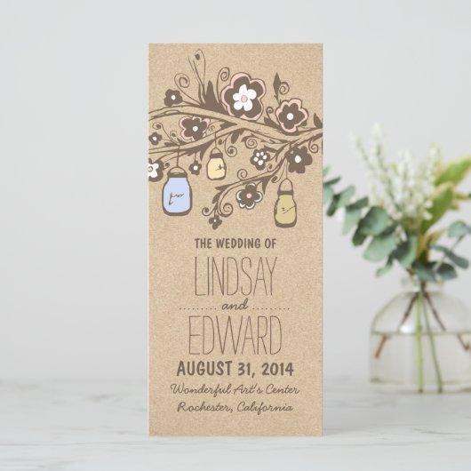 rustikale extravagante Blumenkästen Hochzeitsfeier Programm (Stehend Vorderseite)