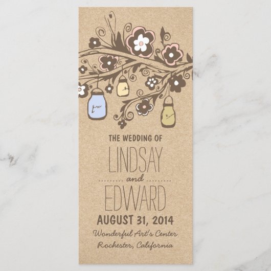 rustikale extravagante Blumenkästen Hochzeitsfeier Programm (Vorderseite)