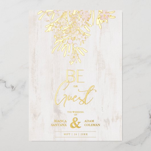 Rustikale Extravagante botanische Zweige auf Holzg Folieneinladung (Vorderseite)