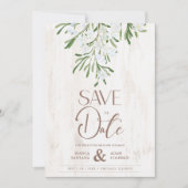 Rustikale Extravagante botanische Zweige Holzgrund Save The Date (Vorderseite)