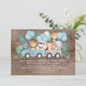 Rustikale Fahrt von Junglebewesen Boys Babydusche Einladung (Stehend Vorderseite)