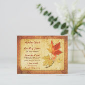 Rustikale Fall-Ahorn-Blätter Hochzeiten speichern Postkarte (Stehend Vorderseite)