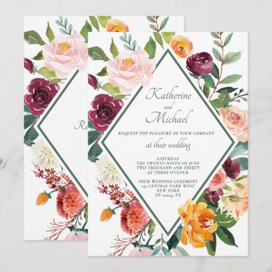 Rustikale Fall-Blume feiern Grüne Hochzeit Einladung (Vorne/Hinten)