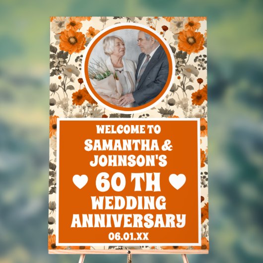 Rustikale Fall Blume Foto 60. Hochzeitstag Acrylschild (Neutral)